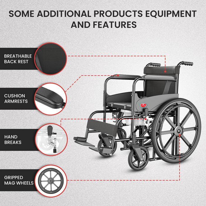 Easycare U Cut Commode Wheelchair for Old People and Patient, Suitable for Indoor & Travel-Friendly with Adjustable & Comfort Seat Belt with Footrests, Wheel Chair for Toilet