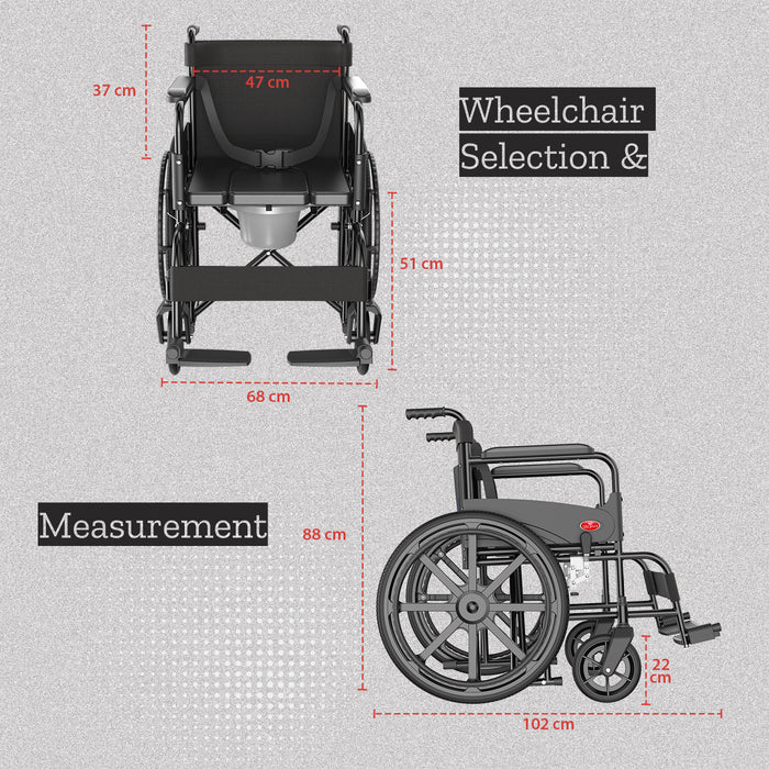 Easycare U Cut Commode Wheelchair for Old People and Patient, Suitable for Indoor & Travel-Friendly with Adjustable & Comfort Seat Belt with Footrests, Wheel Chair (EC708)