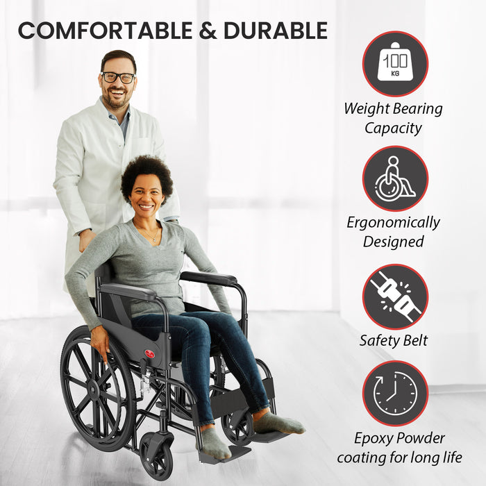 Easycare U Cut Commode Wheelchair for Old People and Patient, Suitable for Indoor & Travel-Friendly with Adjustable & Comfort Seat Belt with Footrests, Wheel Chair for Toilet