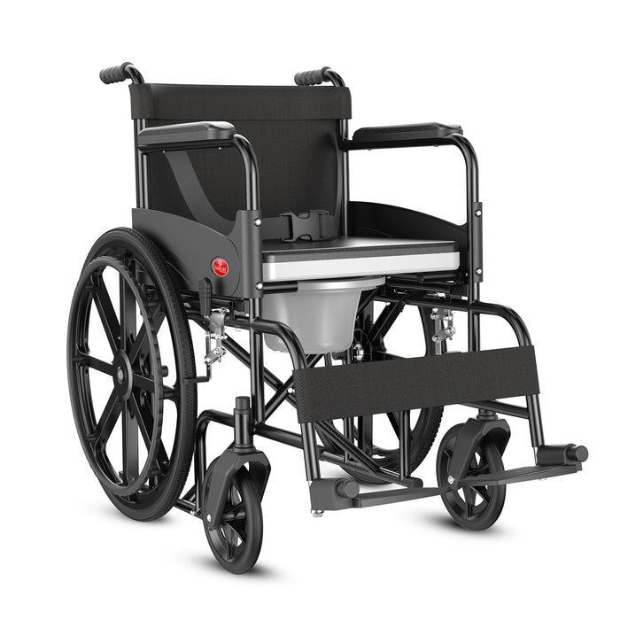 Easycare Commode Wheelchair for Old People and Patient, Suitable for Indoor & Travel-Friendly with Adjustable & Comfort Seat Belt with Footrests, Wheel Chair for Toilet (Commode Wheelchair)