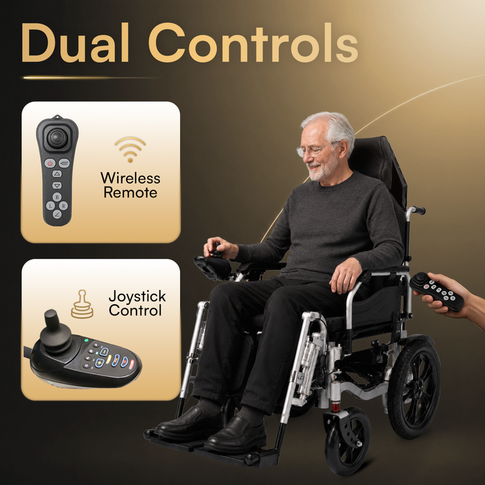 EasyCare Hydraulic Reclining Electric Wheelchair with Powered Backrest & Legrest Adjustment, Dual Motor, Remote & Joystick Control, Strong MS Steel Frame, Lithium Battery, 120 kg Capacity, Indoor & Outdoor Use with 1 Year Warranty*