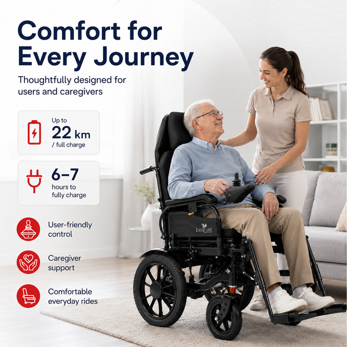 EasyCare Reclinova 180 Reclining Electric Wheelchair with 180° Full Rest Support, Joystick Control, Dual Shock Suspension, Headrest & Leg Support for Adults and Elderly (EC 707-46)