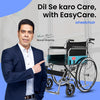 A man pointing towards a foldable wheelchair with the text 'Di Se karo Care, with EasyCare wheelchair' alongside the brand name 'Murali Sharma'.