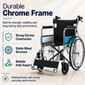 Wheelchair with durable chrome frame features on a white background