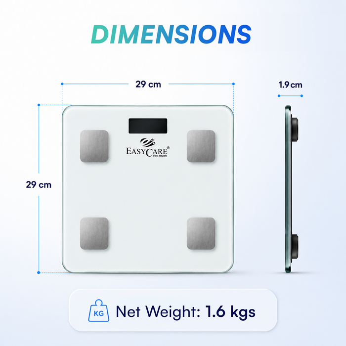 EASYCARE Smart BMI Weighing Scale for Adults | 21 Body Composition Parameters | Bluetooth Smart Sync with App | 180 kg Capacity | Digital Weight & Body Fat Monitor - White