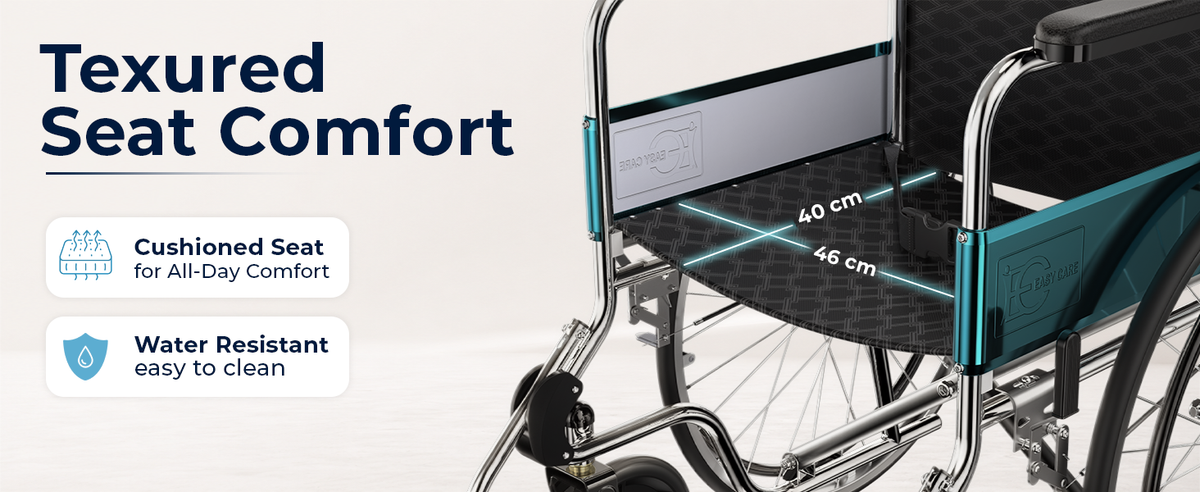 Wheelchair with textured seat comfort features on a white background