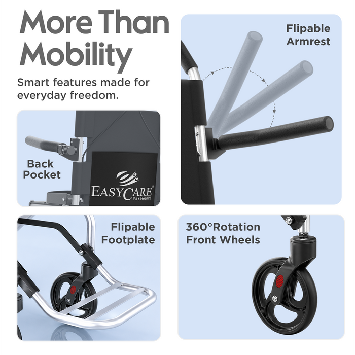 Portable Lightweight Traveling Wheelchair (8kg) with Attendant Brake & Carry Bag | Travel-Friendly, Indoor Use | 100kg Capacity, Adjustable Seat Belt, United Brake – Ideal for Elderly, Patients & Home Use (EC9002)