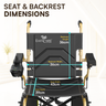 Easycare wheelchair with labeled dimensions on a white background