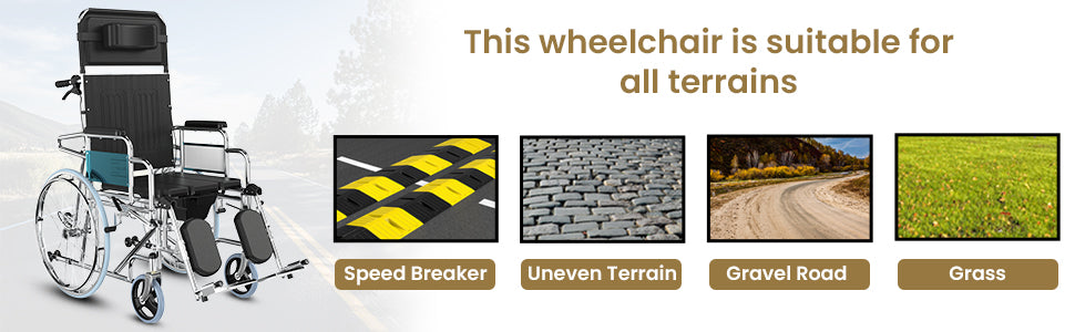 Wheelchair with features suitable for all terrains on a banner