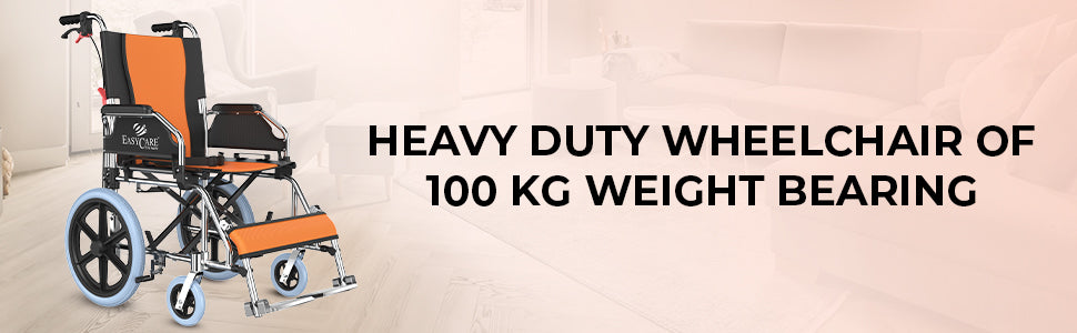 Heavy-duty wheelchair with 100 kg weight bearing capacity on a beige background