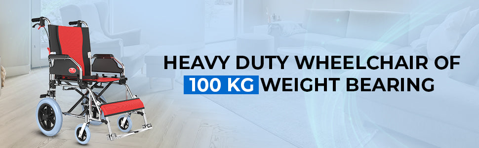 Heavy-duty wheelchair with a capacity of 100 kg on a light blue gradient background