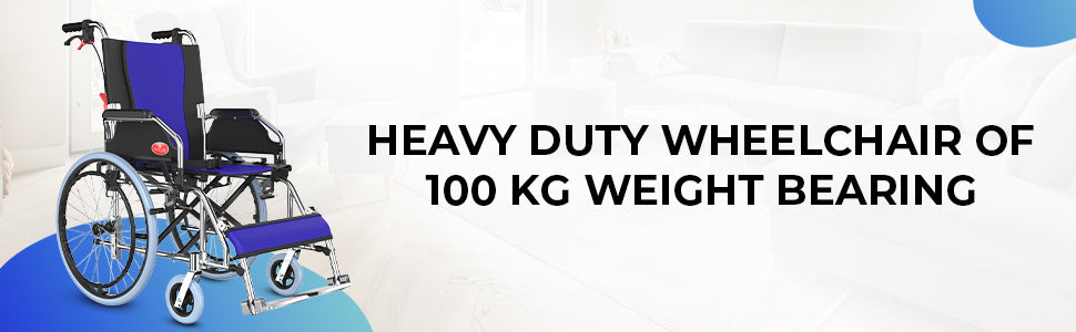 Heavy-duty wheelchair with text indicating weight bearing capacity on a white background