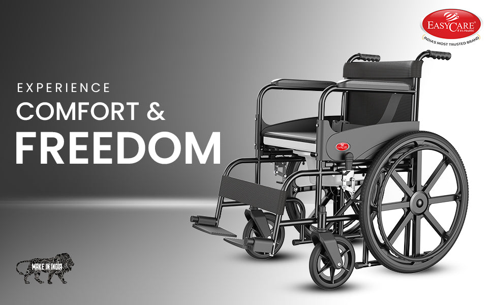 commode wheelchair with 'Easycare' branding on a gray background