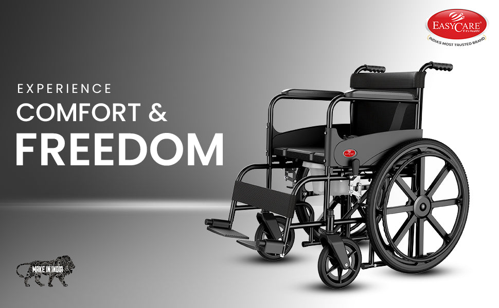 commode wheelchair with 'Easycare' branding on a gray background