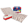 Inflatable mattress with pump and packaging on a white background
