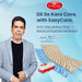 Advertisement for EasyCare anti-decubitus fine medical bubble mattress with a man and product on a blue background.