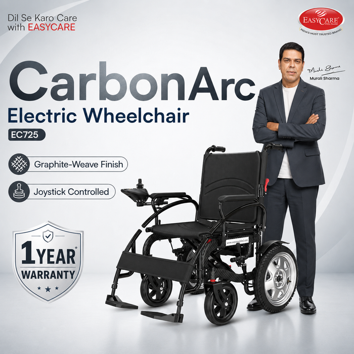 EasyCare Carbon Arc Foldable Electric Wheelchair for Elderly & Patients, Automatic Power Wheelchair with 360° Joystick, Lightweight Aluminium Frame, 12-Inch Solid Wheels & 1 Year Warranty*