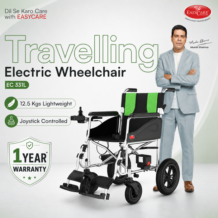 Lightweight Foldable Electric Wheelchair for Adults | Dual Battery Powered Mobility Chair | Aluminium, 12.5kg | Travel-Friendly & Indoor/Outdoor Use | Easycare (EC331-L) with 1 Year Warranty*