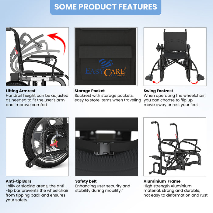 EasyCare Carbon Arc Foldable Electric Wheelchair for Elderly & Patients, Automatic Power Wheelchair with 360° Joystick, Lightweight Aluminium Frame, 12-Inch Solid Wheels & 1 Year Warranty*
