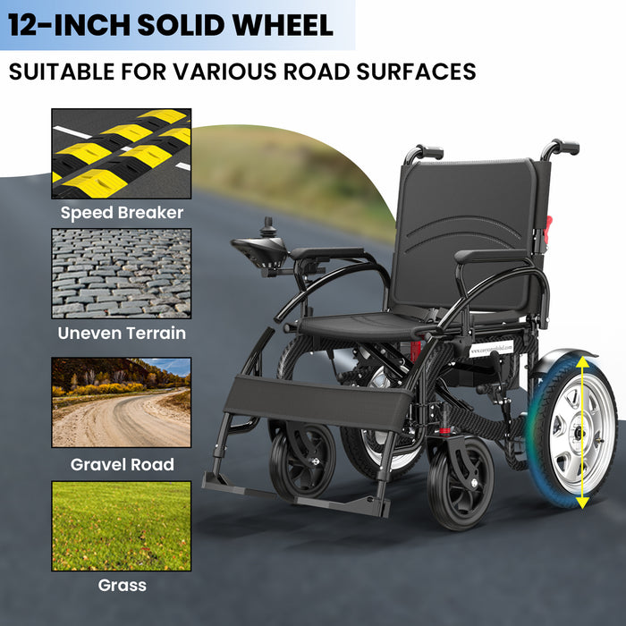EasyCare Carbon Arc Foldable Electric Wheelchair for Elderly & Patients, Automatic Power Wheelchair with 360° Joystick, Lightweight Aluminium Frame, 12-Inch Solid Wheels & 1 Year Warranty*