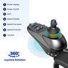 Control joystick with labeled buttons and joystick rotation on a white background