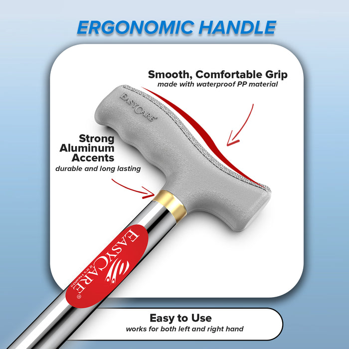 Ergonomic handle background with text highlighting features on a blue 