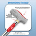 Ergonomic handle background with text highlighting features on a blue 