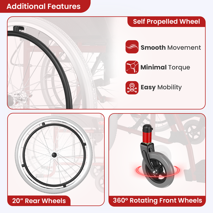 EASYCARE® Imported MS 11kg Ultra Lightweight Transporter Wheelchair with Hand Brake, Attendant Break & Quick Lock, Seat Belt, Foldable Backrest, Flip-Up Leg Rest, 105kg Capacity (20 Inches)