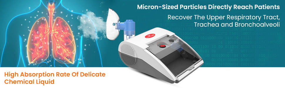 nebuliser for delivering microparticles to the respiratory system with text about its benefits.