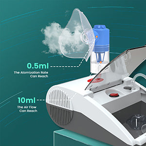 nebuliser with labeled air flow and atomization state on a teal background