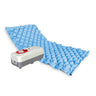 Blue inflatable mattress with a pump on a white background