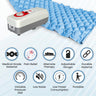 Inflatable mat with pump and features listed on a white background