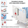 Intravenous (IV) stand with hose and pump, showing assembly steps and product features.