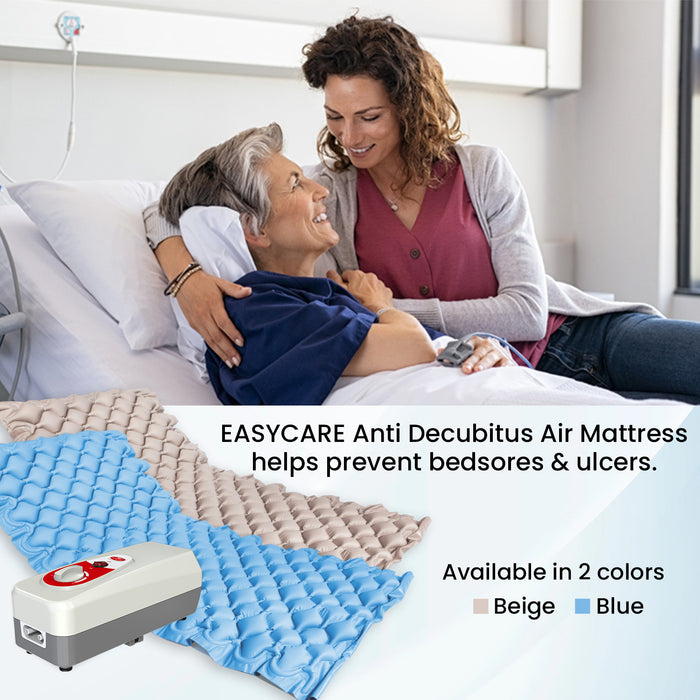 Anti Decubitus Medical Air Bubble Mattress – King Size, CE Approved, Vibration-Free with Energy-Efficient Pump for Bedridden Patients – EasyCare India (Blue)