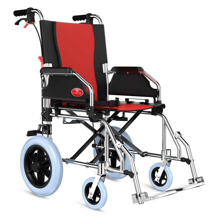 EASYCARE Portable Aluminum Wheelchair with Locking Hand Brakes, 12” Rear Wheels, Foldable Backrest, Capacity upto 120 Kg