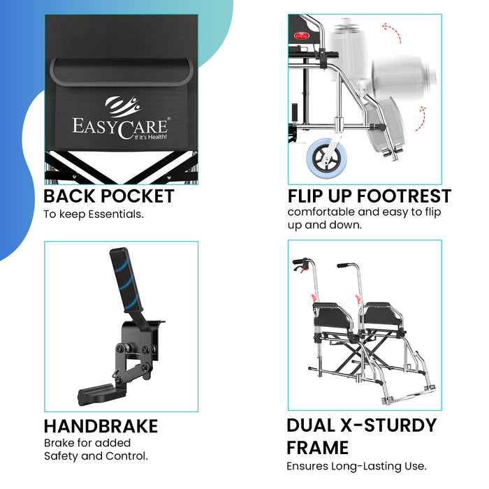 EASYCARE Portable Aluminium Wheelchair with Locking Hand Brakes, 20” Rear Wheels, Foldable Backrest, Capacity upto 120 Kg