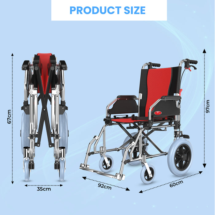 EASYCARE Portable Aluminum Wheelchair with Locking Hand Brakes, 12” Rear Wheels, Foldable Backrest, Capacity upto 120 Kg