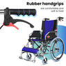 A close-up of a wheelchair's comfortable rubber handgrips and brake levers, highlighting the ergonomic design for ease of use and a secure hold.
