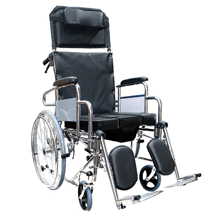 EASYCARE Advanced Steel Wheelchair with United Brake, Commode, Backrest Reclining 90-180 Degree & Anti Tilt Wheel (Capacity upto 100kgs)