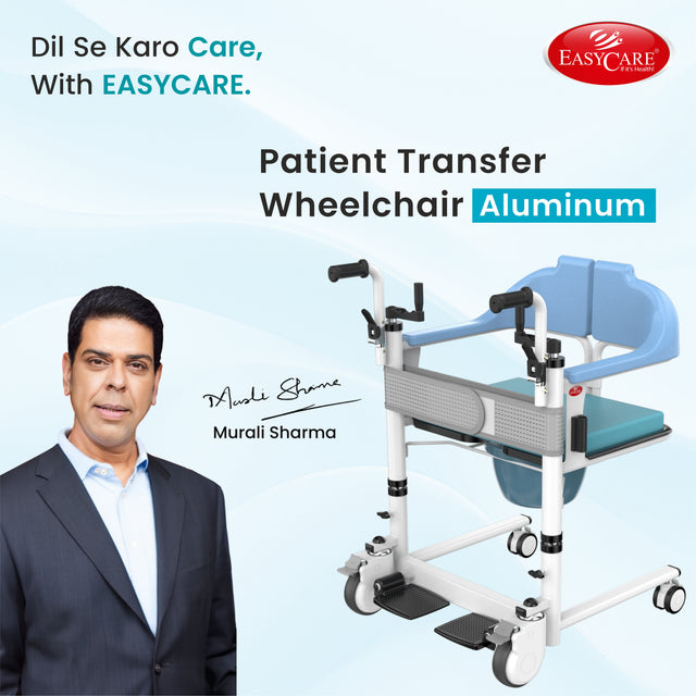 patient transfer chair with EASYCARE branding and a person in formal attire.