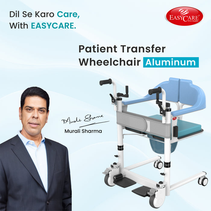 EASYCARE® Aluminium Patient Transfer Wheelchair with Adjustable Drop-Down Handle, 360° Wheels, Shower-Friendly Design, 125 kg Capacity