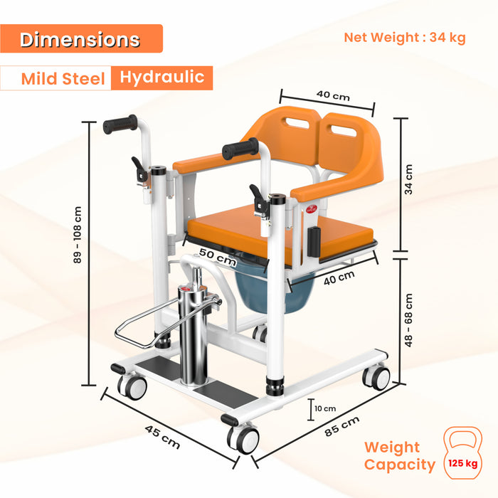 EASYCARE® Hydraulic Patient Transfer Lift Chair for Bed to Wheelchair Transfer | Manual Elderly Lifting Device with Adjustable Height | 150 kg Capacity