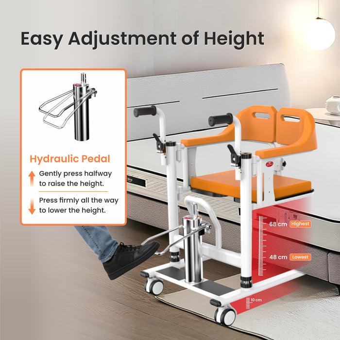 EASYCARE® Hydraulic Patient Transfer Lift Chair for Bed to Wheelchair Transfer | Manual Elderly Lifting Device with Adjustable Height | 150 kg Capacity