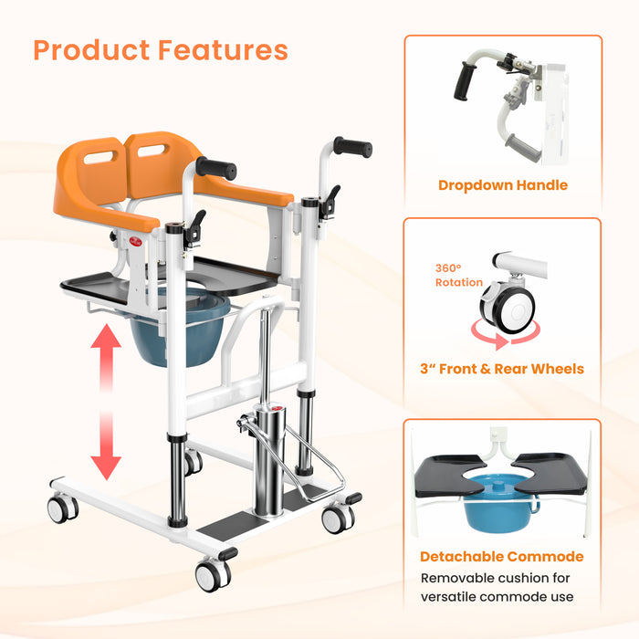 EASYCARE® Hydraulic Patient Transfer Lift Chair for Bed to Wheelchair Transfer | Manual Elderly Lifting Device with Adjustable Height | 150 kg Capacity