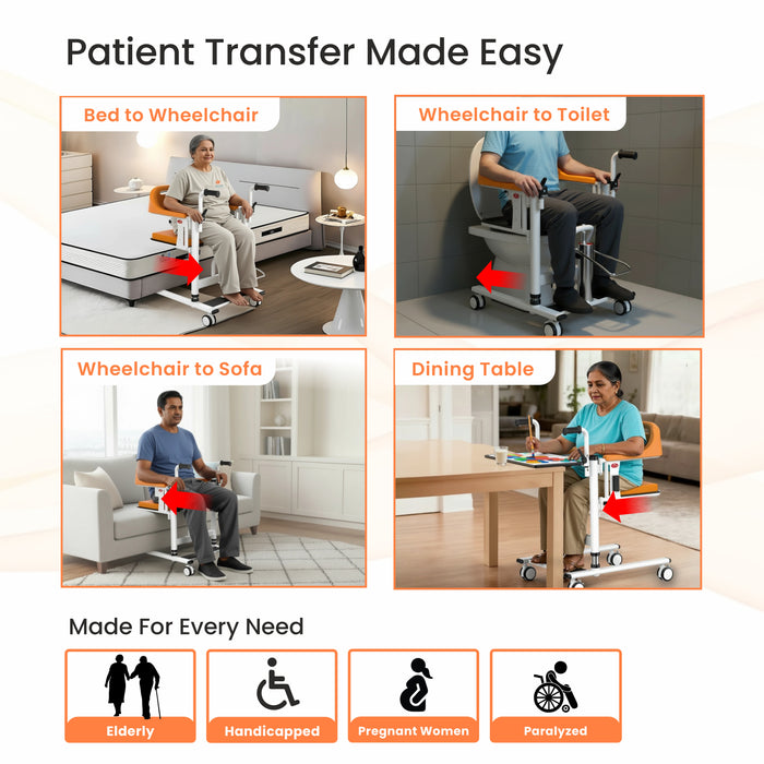 EASYCARE® Hydraulic Patient Transfer Lift Chair for Bed to Wheelchair Transfer | Manual Elderly Lifting Device with Adjustable Height | 150 kg Capacity