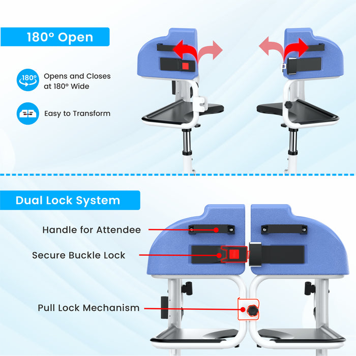 EASYCARE® Manual Patient Transfer Wheelchair with Mild Steel Frame, Adjustable Drop-Down Handle, 360° Rear Wheels, Cushion Seat, Dual Lock System, 125 kg Capacity