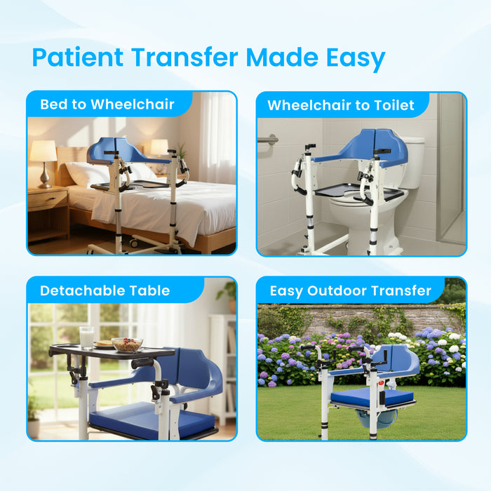 EASYCARE® Manual Patient Transfer Wheelchair with Mild Steel Frame, Adjustable Drop-Down Handle, 360° Rear Wheels, Cushion Seat, Dual Lock System, 125 kg Capacity
