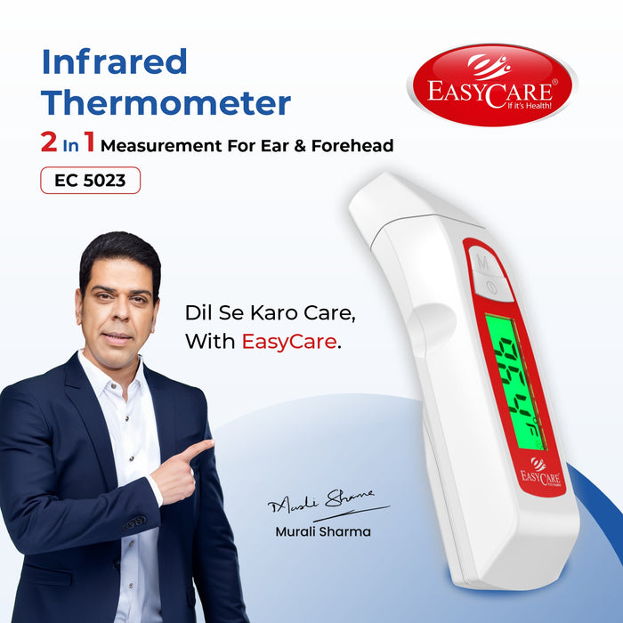 EASYCARE Infrared Forehead & Ear Thermometer for Adults, Kids & Babies , Non-Contact Digital Thermometer with Object Mode ,Instant 1-Second Reading , Fever Alarm , LCD Display , Memory Recall , White