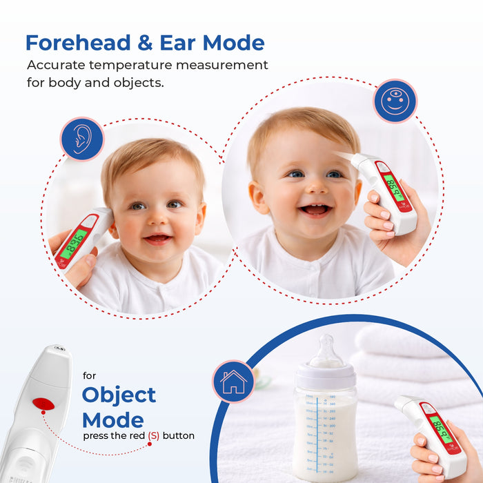 EASYCARE Infrared Forehead & Ear Thermometer for Adults, Kids & Babies , Non-Contact Digital Thermometer with Object Mode ,Instant 1-Second Reading , Fever Alarm , LCD Display , Memory Recall , White