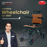 EASYCARE travelling wheelchair EC-9007 with a man giving a thumbs-up on a dark background